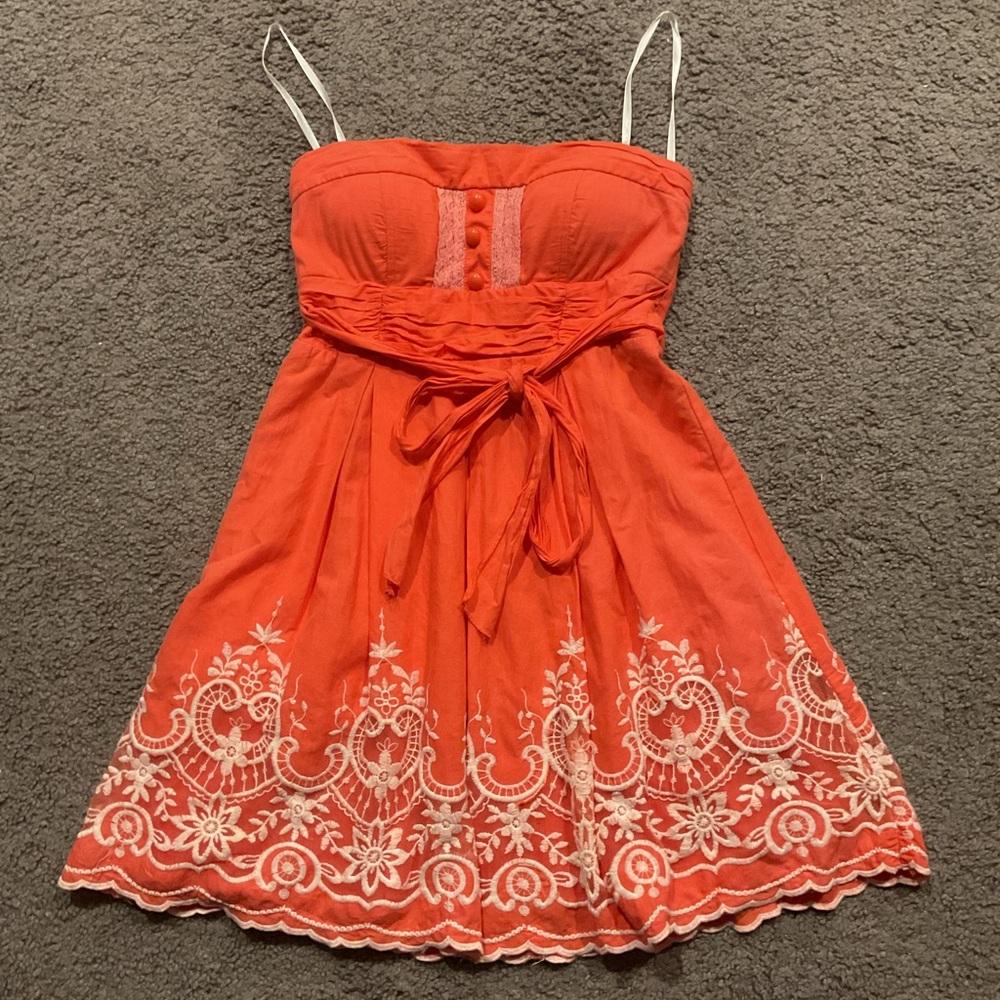 City Triangles vintage embroidered orange halter mini dress Hippie Y2K Easter, 7